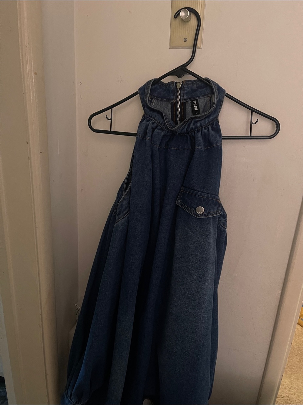 Denim Blue Stand Collar Mini Denim Dress